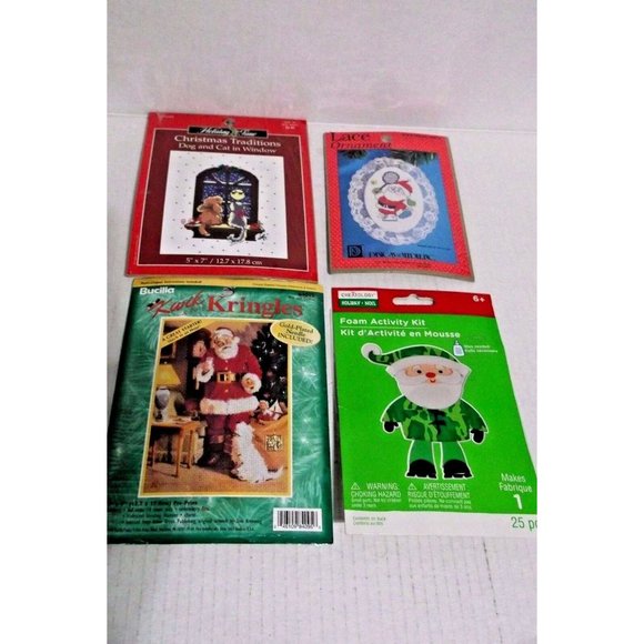 Bucilla Lot 4,Christmas Cross Stitch  Holiday Time,  Santa Clause, Cat & Dog - Picture 1 of 6